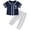 Blue, variant on mgoYE 2Pcs Toddler Baby Boy Summer Baseball Outfit Set 3-6 Months Short Sleeve Baseball Button T-Shirt Top and Striped Pants Clothes Red