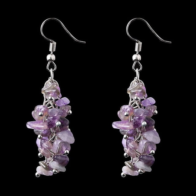 Nvzi Pendientes de piedra natural personalizados, pendientes largos colgantes con borlas de piedra natural irregulares (morado)