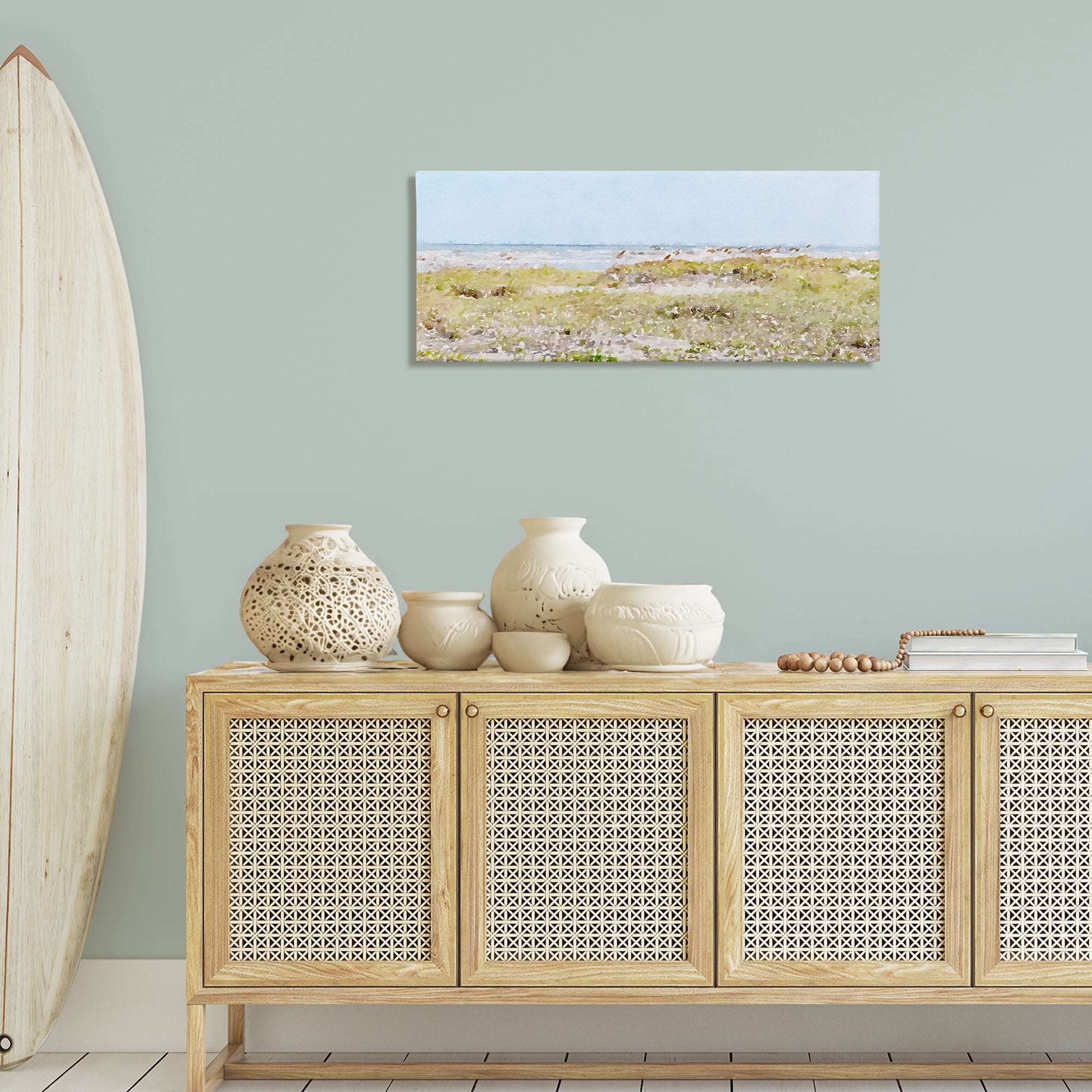 Stupell Industries Eastern Beach Grass Landscape Painting Gallery Wrapped Canvas Art Print Wall Art, 40 x 17