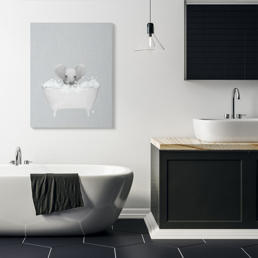 Stupell Industries Elephant Blue Bath Cute Animal Design Canvas Wall Art by Leah Straatsma