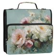 thumbnail image 2 of Water-Resistant 3-Ring Binder Organizer with Multiple Pockets Zipper Binder Bag for Office Vintage Peonies and Daisies, 2 of 8