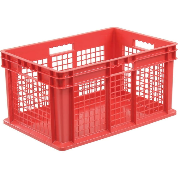 Global Industrial Straight Wall Container Mesh Sides Solid Base 23-3/4"L x 15-3/4"W x 12-1/4"H, Red, Lot of 3