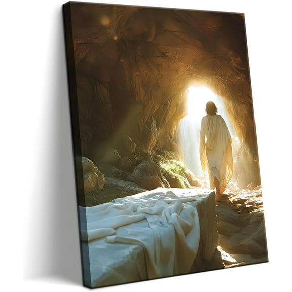 WFSposter-Framed Jesus Canvas Wall Art,Christian Jesus Leaves the Tomb Wall Decor Paintings,Religion Bible Resurrection Savior Posters Prints Pictures for Church Prayer Room Living Room Home Decor