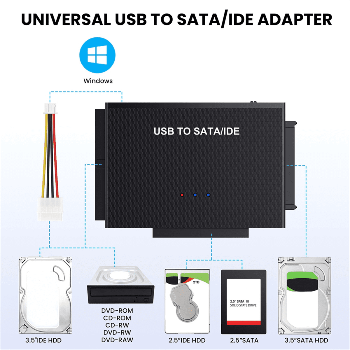 USB 3.0 to SATA / IDE Adapter Hard Drive Adapter for 2.5 / 3.5 Inch SATA & IDE HDD AU Plug