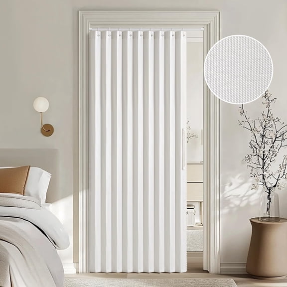 Accordion Style Magnetic Folding Door Curtains for Doorways/Closet, Room Divider Pleated Drapes with Hooks Interior Living Room/Bedroom/Open Closet, White, W39 x L78 inches, 1 Panel