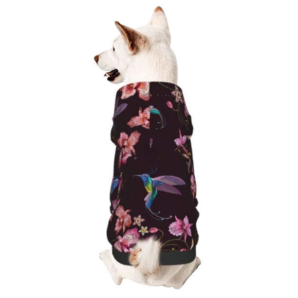 Fotbe Humming Bird And Tropical Sudadera con Estampado para Perros Pequeños – Suéter con Capucha para Mascotas, Tela Suave de Forro Polar con Bolsillo-Small