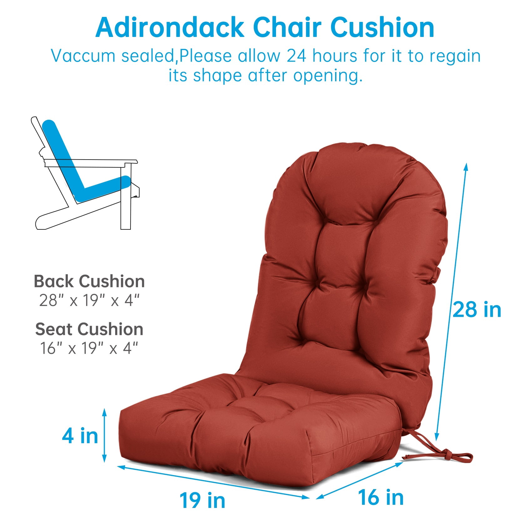 Millsilo Outdoor Rocking Chair Cushion 44" x 19" x 4", Summer Patio High Back Rocker Cushion, Water-Resistant, UV Fade-Resistant, Non-Slip Bottom, Red