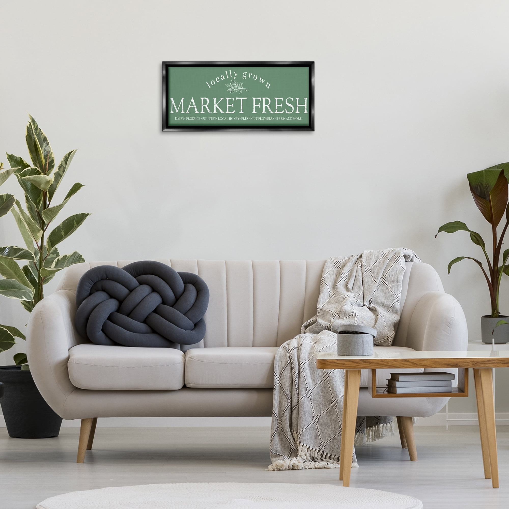 Stupell Industries Locally Grown Market Text & Numbers Painting Black Floater Framed Canvas Art Print Wall Art, 25 x 11
