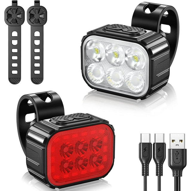Luz delantera y trasera para bicicleta, potente luz LED para bicicleta, recargable por USB, 8/12 modos, resistente al agua IPX65, ideal para ciclismo de montaña o de noche, luz de seguridad para hombr