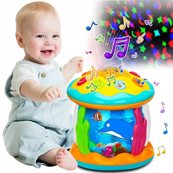 Baby Musical Drum Toys, Rotation of Animal Models Inside, Seven-colored Lantern Light Chord Music Set