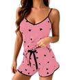thumbnail image 3 of Bxsruta Women's Heart Print Cami Pajama Set with Shorts, Ultra Soft Breathable Sleeveless V-Neck Crop Top, Adjustable Spaghetti Strap, Ruffle Hem Loungewear Sleepwear, 3 of 8