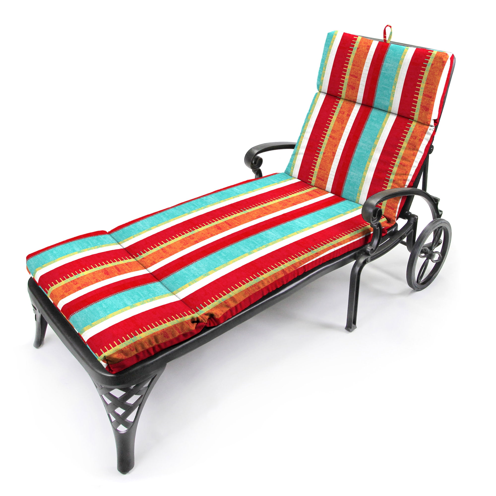 Jordan Manufacturing 72" x 22" Frawley Saxony Multicolor Stripe Rectangular Outdoor Chaise Lounge Cushion with Ties and Hanger Loop
