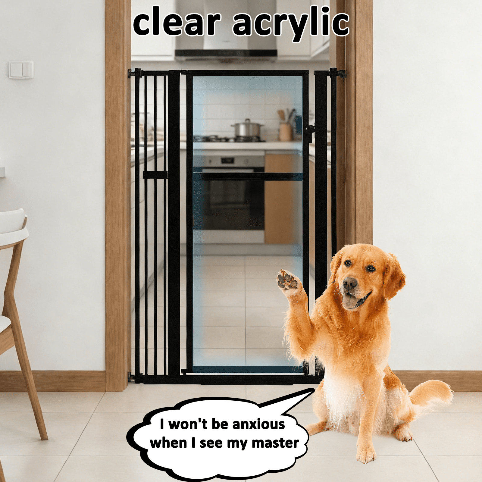 59" Extra Tall Clear Pet Gate, 29"-37" Adjustable Pressure Mounted Dog Cat Barrier Black