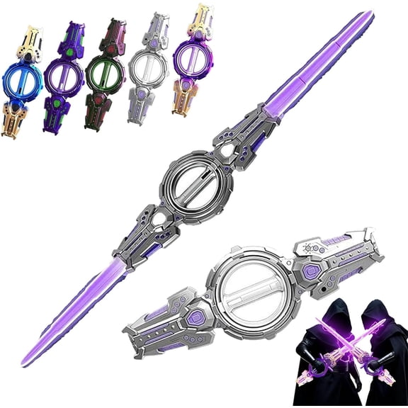 Rotate Dual-Blade Sword Model with Retractable, Light Up Sword, Bearing Rotation Mechanism- 7 Cool Light