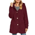 thumbnail image 2 of Womens Fleece Hooded Jacket Button Up Long Sleeve Plush Soft Warm Tunic Jacket with Pocket Casual Winter Coats (XL, Wine), 2 of 7