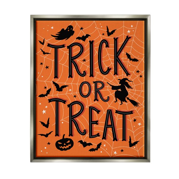 Stupell Industries Trick Or Treat Spider Web Graphic Art Luster Gray Floating Framed Canvas Print Wall Art, Design by Nina Seven