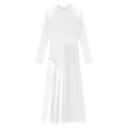 thumbnail image 2 of iiniim Women Lyrical Dance Rhinestones Long Sleeve Mesh Tulle Flowy Maxi Long Dress Contemporary Dancewear White XL, 2 of 7