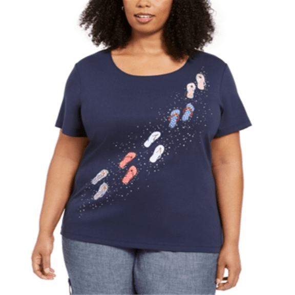 Karen Scott Women's Steps Graphic Top Blue Size Petite Small