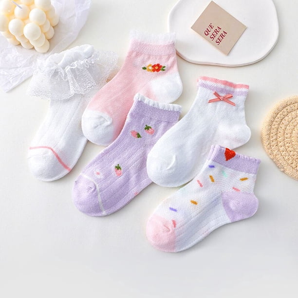 Calcetines para niñas, 5 par/lote, calcetines de algodón para primavera y verano para niños, patrón de flores bonitas para niños y bebés Tan Jianjun unisex