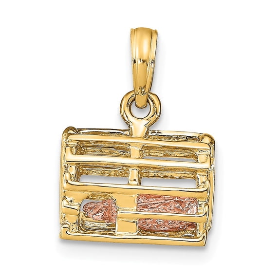 FB Jewels 14k Yellow and Rose Two Tone Gold 3D Lobster(pink)in Trap Moveable Pendant