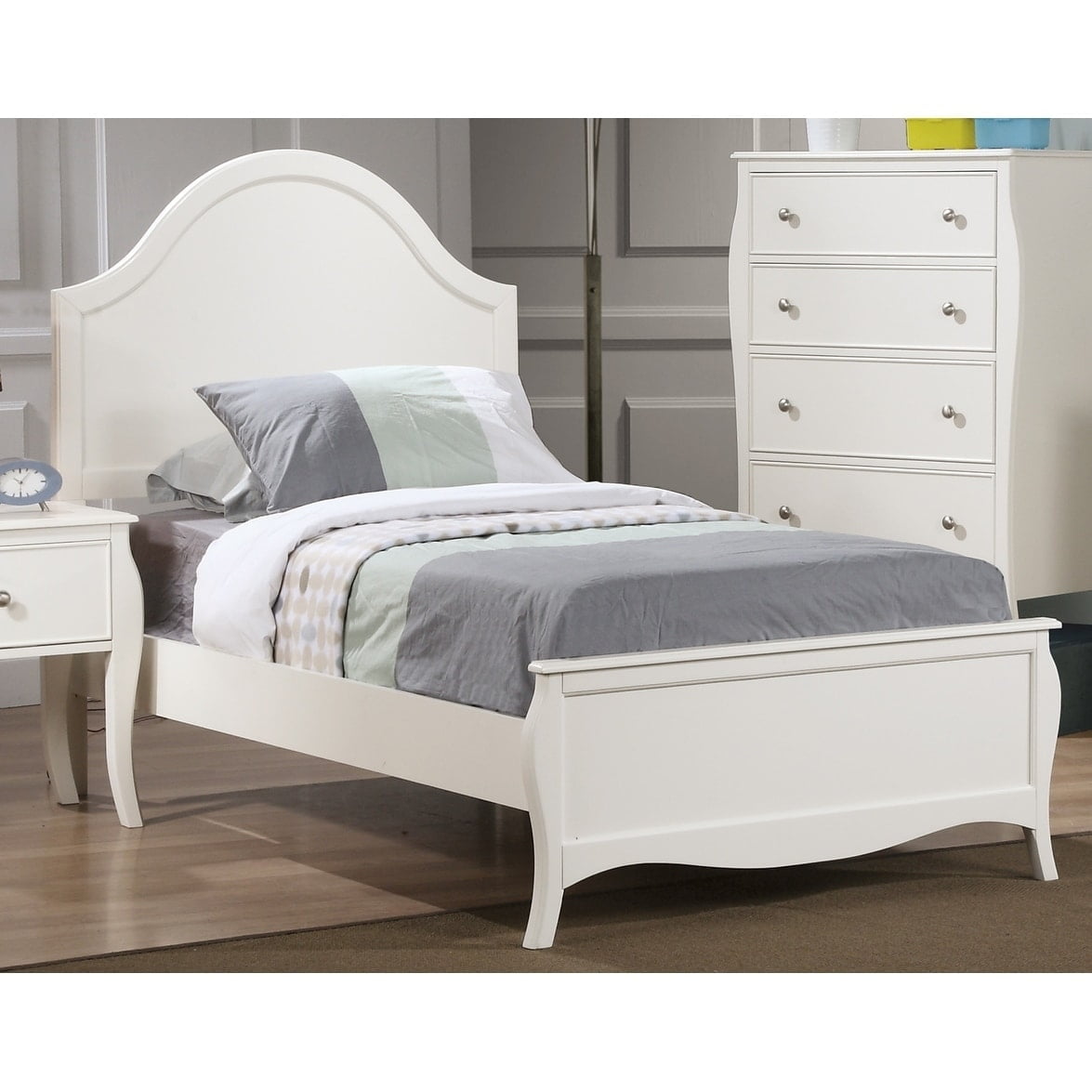 SIMPLE RELAX Kids Full Size Traditional Wood Panel Bed, White