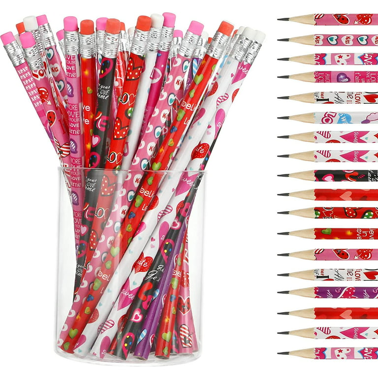  48 Pieces Valentine's Day Pencils for Kids Valentines Pencil  Bulk Holiday Pencils with Top Erasers Pencils for Valentine's Day Gifts  Party Favors Classroom Rewards School Supplies, 12 Style(48) : Office  Products