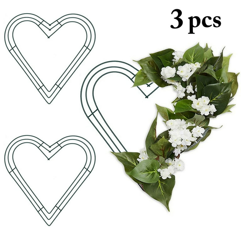 3pcs Heart Wire Wreath Frame Hanging DIY Metal Flower Wreath Frame Floral Hoop, Size: One size, Green