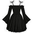 thumbnail image 6 of Huowey Halloween Costumes For Women Fairy Renaissance Elf Dresses Off Shoulder Bohemian Cosplay Party Gown Long Sleeve Spaghetti Strap Soft Trick Or Treat Dress,Black,XXL, 6 of 8