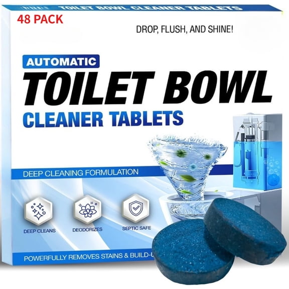 Shinefy Automatic Toilet Bowl Cleaner Tablets – 48 PACK - Blue Gel Toilet Tank Cleaners, Hard Water Ring Remover, Septic-Safe Heavy-Duty Stain & Smell Eliminator, Toilet Cleaning & Deodorizer