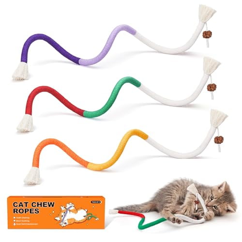 Cat Toys Chew Ropes 3Pcs with Refillable Natural Catnip,Safe Teeth Cleaning Toy for Indoor Kittens,Interactive Cat Nip Kitty Toys for All Breeds 19.5 Inches