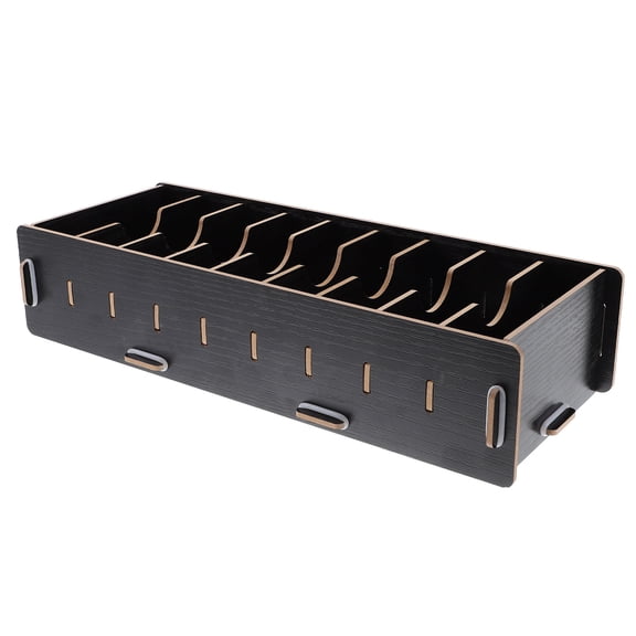 OUNONA Black Wood Divided Desktop Storage Organizer Case for Office and Home, 1 Pack
