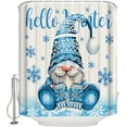 thumbnail image 2 of Polyester Fabric Hello Winter Shower Curtain, Christmas Gnomes Blue Snowflake, Waterproof Bathtub Curtain Bathroom Decor Set with Hooks 72 x 72 Inches,, 2 of 6