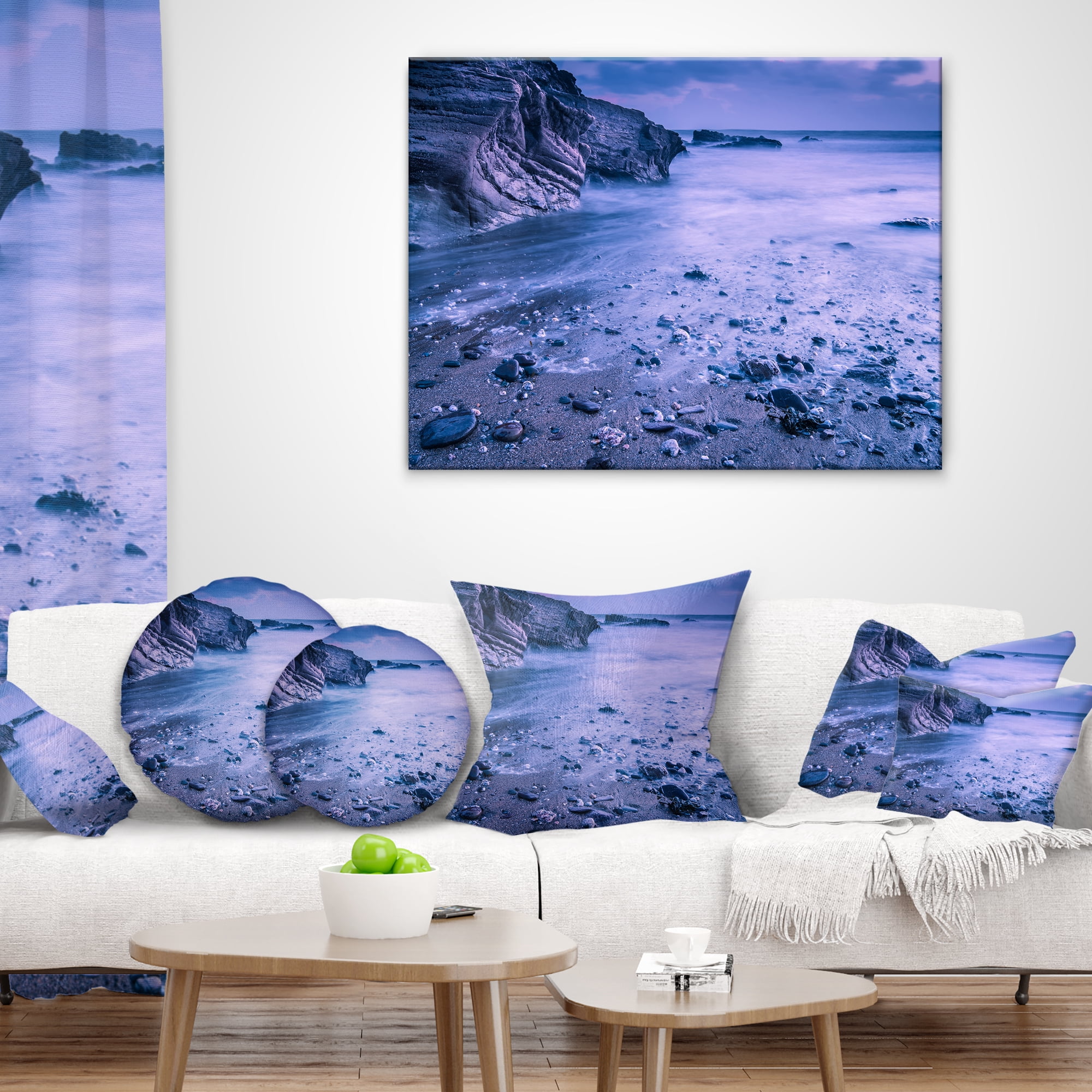 Designart Calm Time Lapse on Beach at Sunset - Seashore Throw Pillow - 16x16