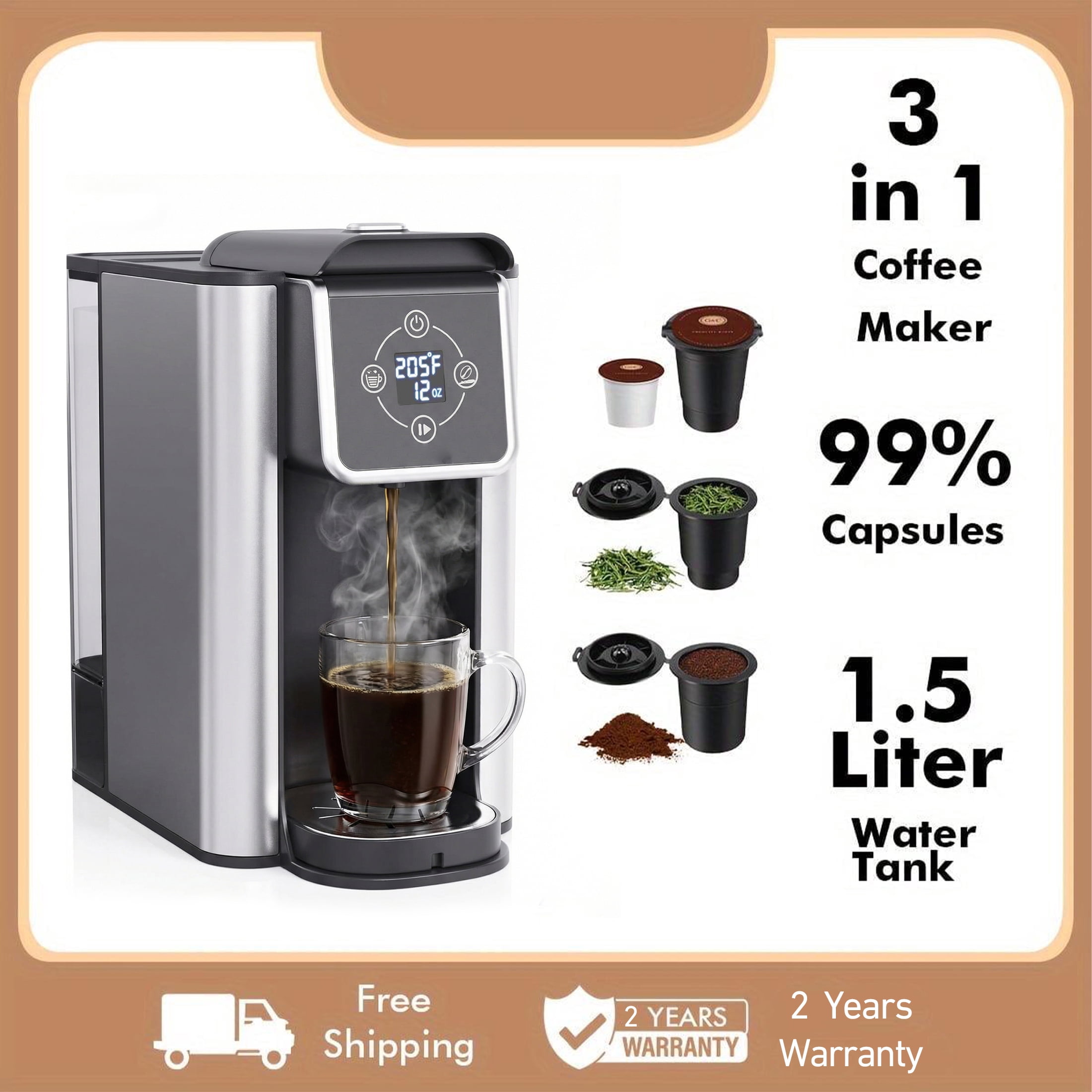 SIFENE 3 in 1 Single Serve Coffee Maker: Coffee Machine Compatible with K Cup Capsules & Grounds, Instant Coffee Pot, Tea Maker Brewer with Digital Dispaly, 120V 1150W, Black