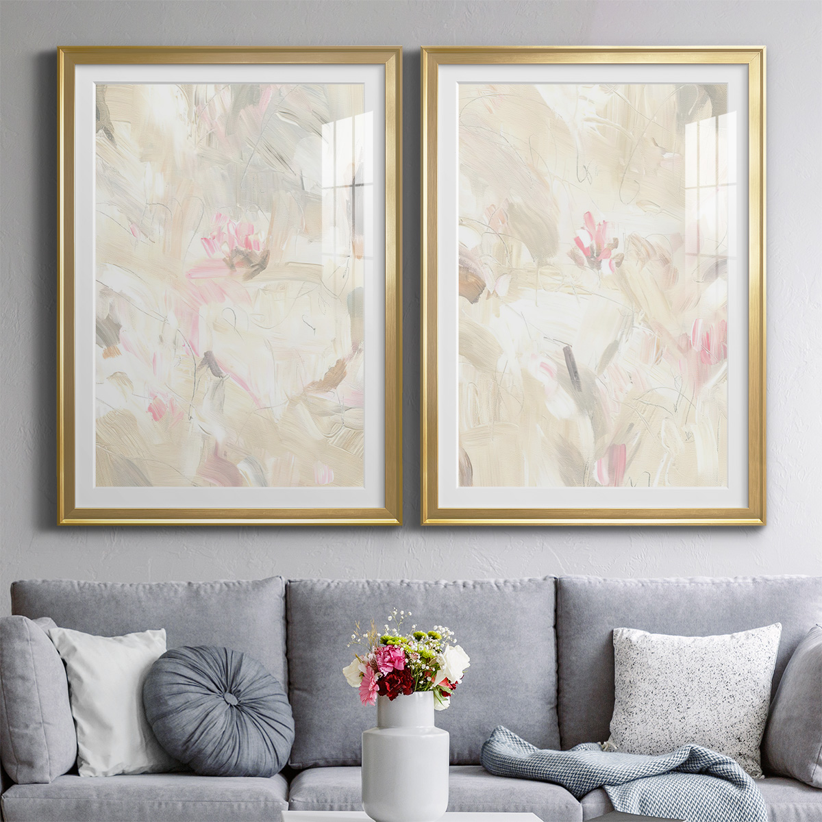 Wexford Home Soft Abstraction I Premium Framed Print, 22.5" x 30.5" - Ready to Hang, Gold (Set of 2)
