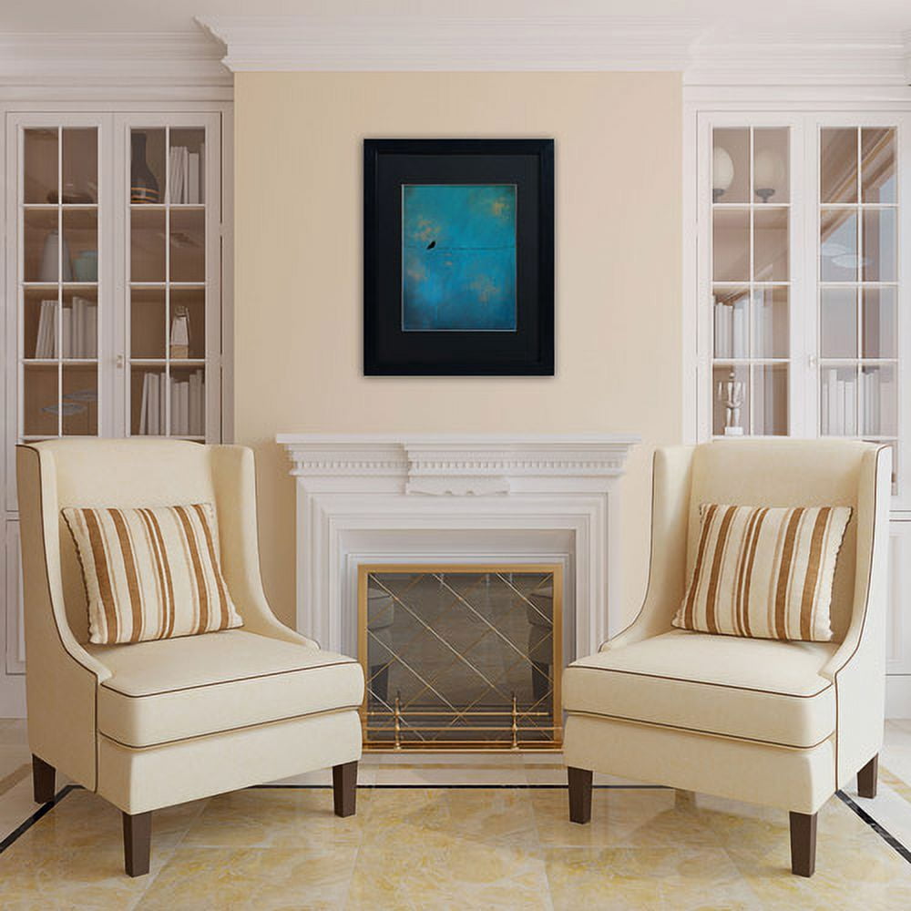 Trademark Fine Art "Lone Bird Blue" Canvas Art by Nicole Dietz, Black Matte, Black Frame