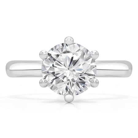 Majesty Diamonds MD210378-9 1 CTW Round Diamond 6-Prong Hidden Halo Solitaire Engagement Ring with Accents in 14K White Gold - Size 9