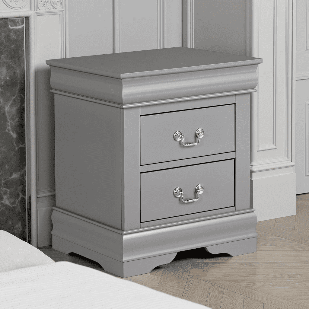 Leovanni Solid Wood Nightstand Set of 2, End Table with Drawers and Metal Handles, No Assembly Required, For Bedroom, Living Room, Adult, Gray