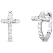 Natalia Drake 1/4 Cttw Diamond Cross Hoop Earrings for Women in Rhodium Plated Sterling Silver