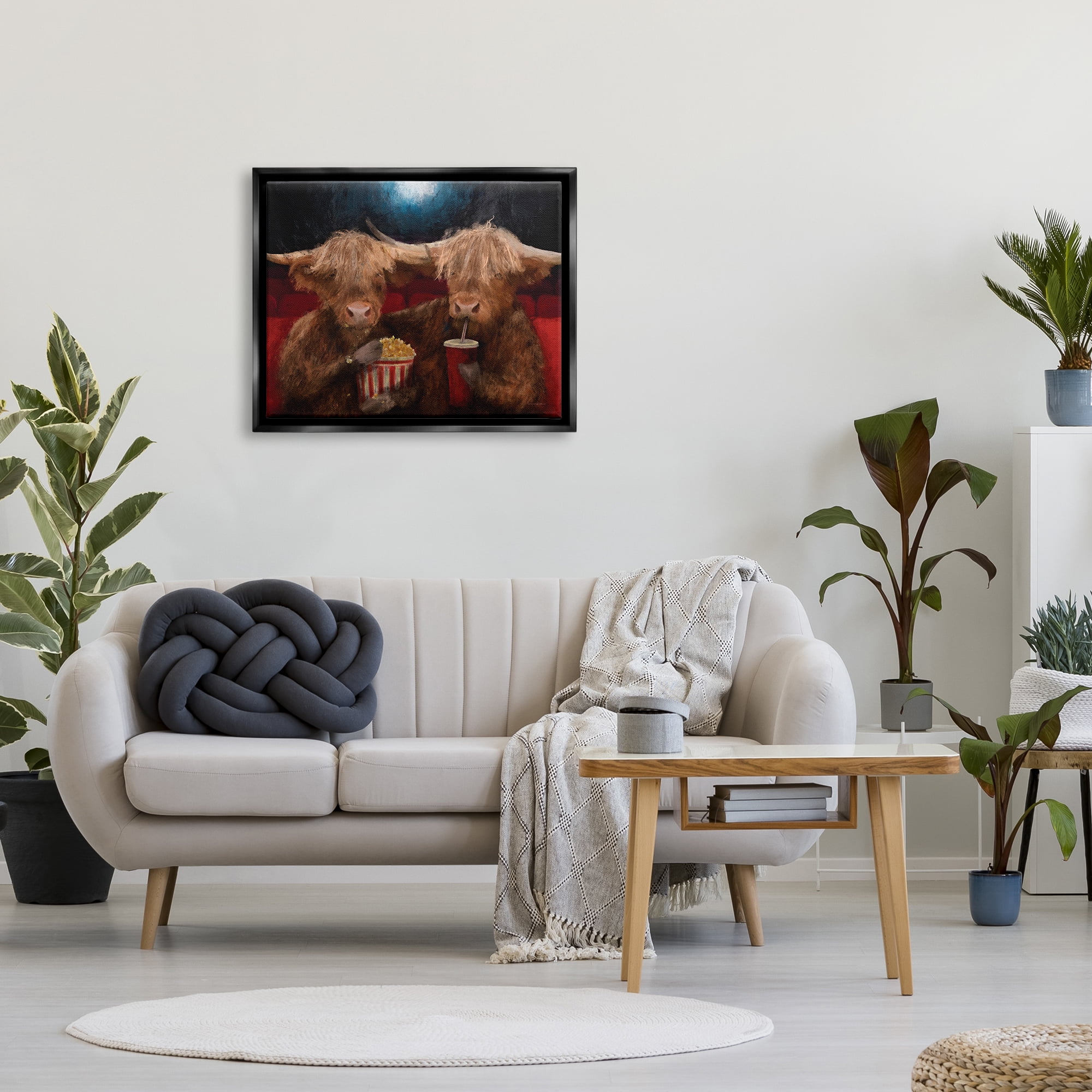 Stupell Industries Cattle in Movie Theater Animals & Insects Painting Black Floater Framed Art Print Wall Art, 31 x 25