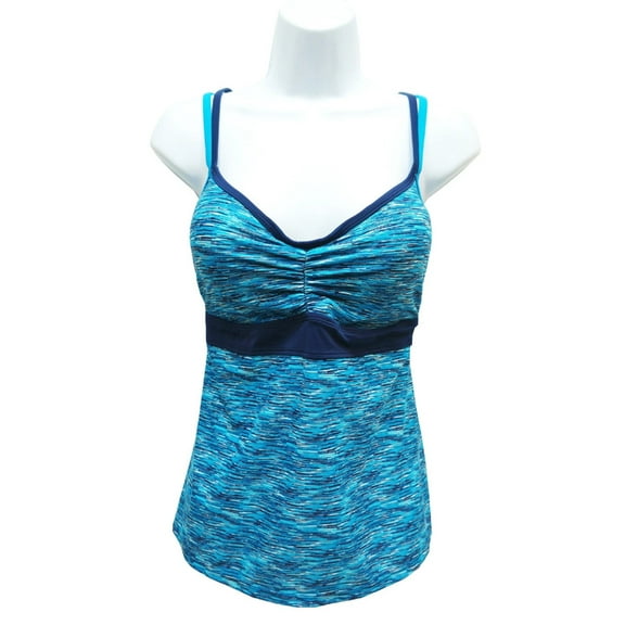 Tropical Escape Blue Racerback Push-Up Tankini Top Swimwear Women's Size 14