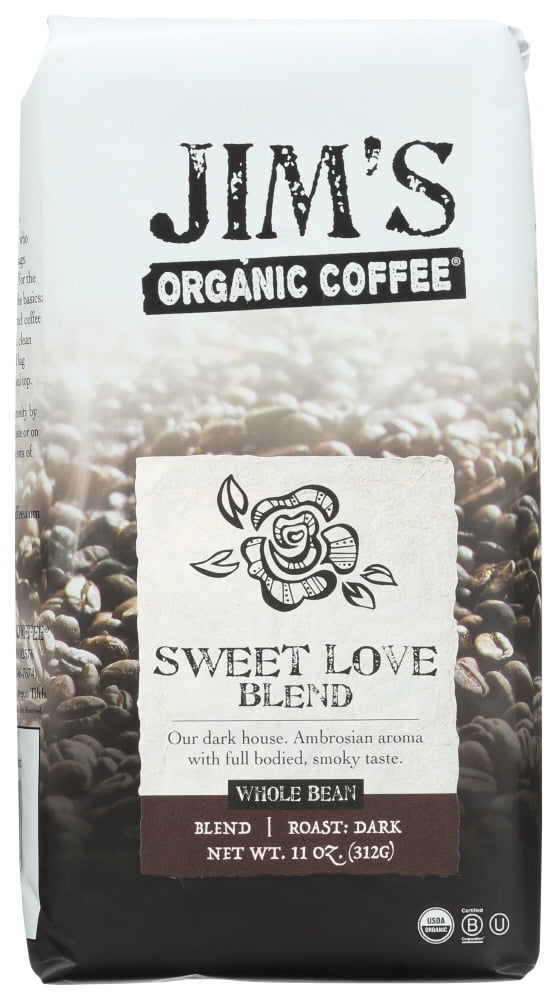 Jim'S Organic Coffee Whole Bean Sweet Love Blend, 11 Oz