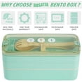 thumbnail image 3 of Bento Lunch Box 1100ml/38oz, 3-Layer Bento Box with Spoon & Fork for Adult & Office Worker, BPA-Free Lunch Box Leak-Proof Food Containers with Bonus Lunch Bag(Green), 3 of 7