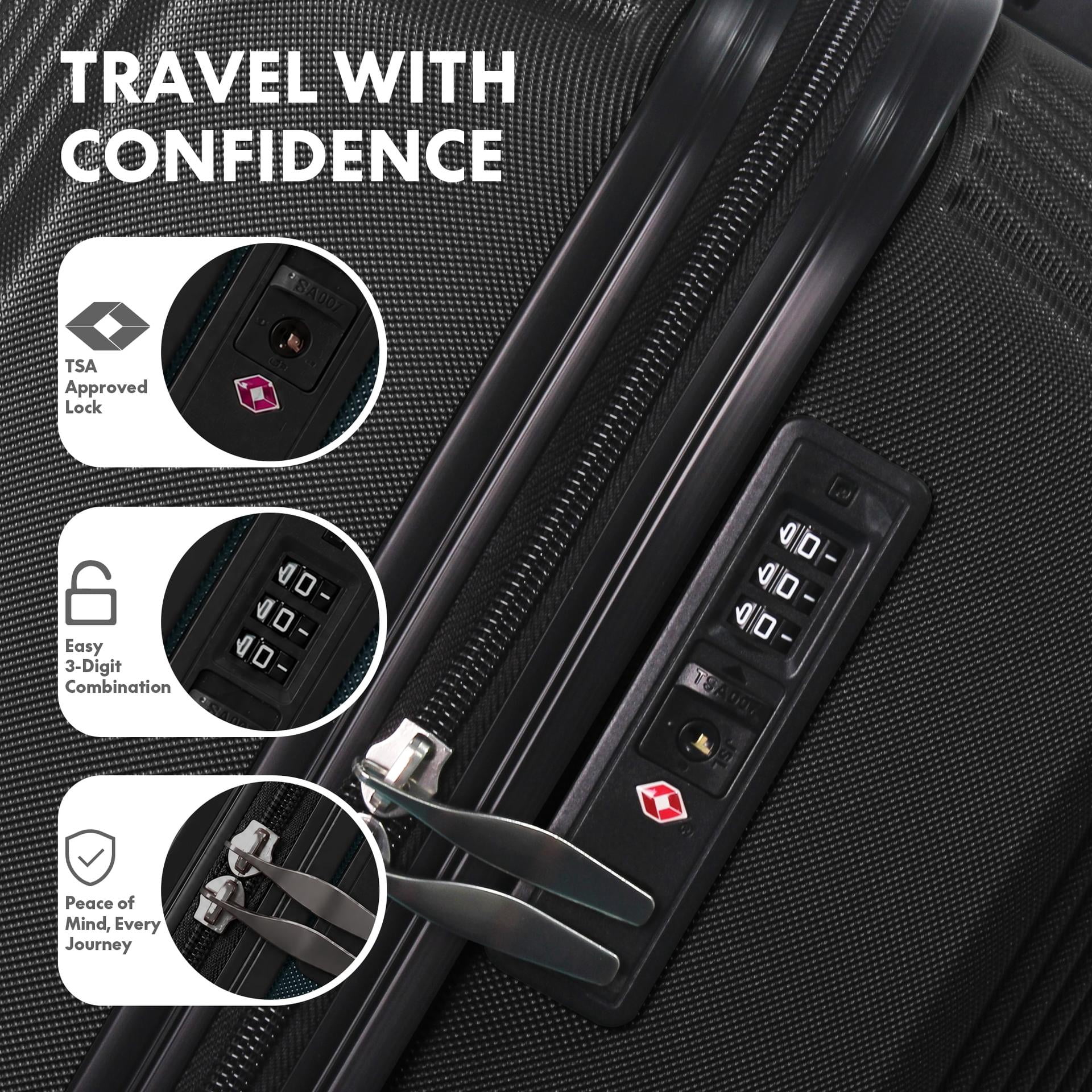 3-Piece ABS Hardshell Luggage Set, Lightweight Durable Suitcases with TSA-Approved Lock, 4 Silent Spinner Wheels & Scratch-Resistant Ribbed Shell, 20"/24"/28", Black