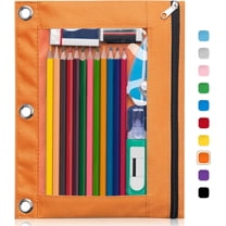 Pencil Pouch 3 Ring, Zipper Pencil Pouches Case Binder Cosmetic Bag Orange 5 Pack