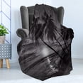 thumbnail image 4 of Tropical Soft Flannel Fleece Throw Blanket, Coconut Palm Trees on Beach Bend by the Wind Horizon over the Sea Picture, Cozy Plush for Indoor and Outdoor Use, 60" x 80", Black and White, by Ambesonne, 4 of 5