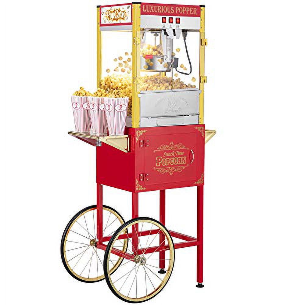 Kepooman Double Door Large Capacity Retro Popcorn Machine with Cart, Red Kepooman Double Door Large Capacity Retro Popcorn Machine with Cart, Red