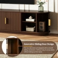 thumbnail image 4 of 70" Farmhouse Wooden TV Stand with Sliding Tambour Door, Fluted Media Console Cabinet with Adjustable Storage,  TV Cabinet for TVs up to 75", Walnut, 4 of 9