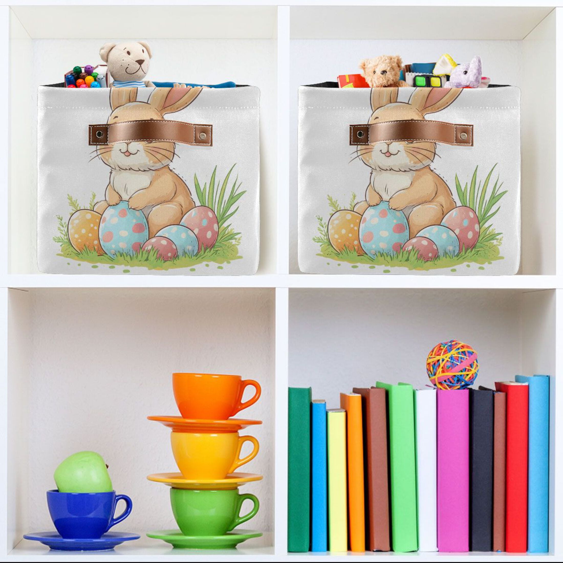Ryvnso Bunny Easter Rabbit Storage Basket Large Bin Foldable Boxes Toys Organizer 14.2x10.2x8.3in 2 PCs