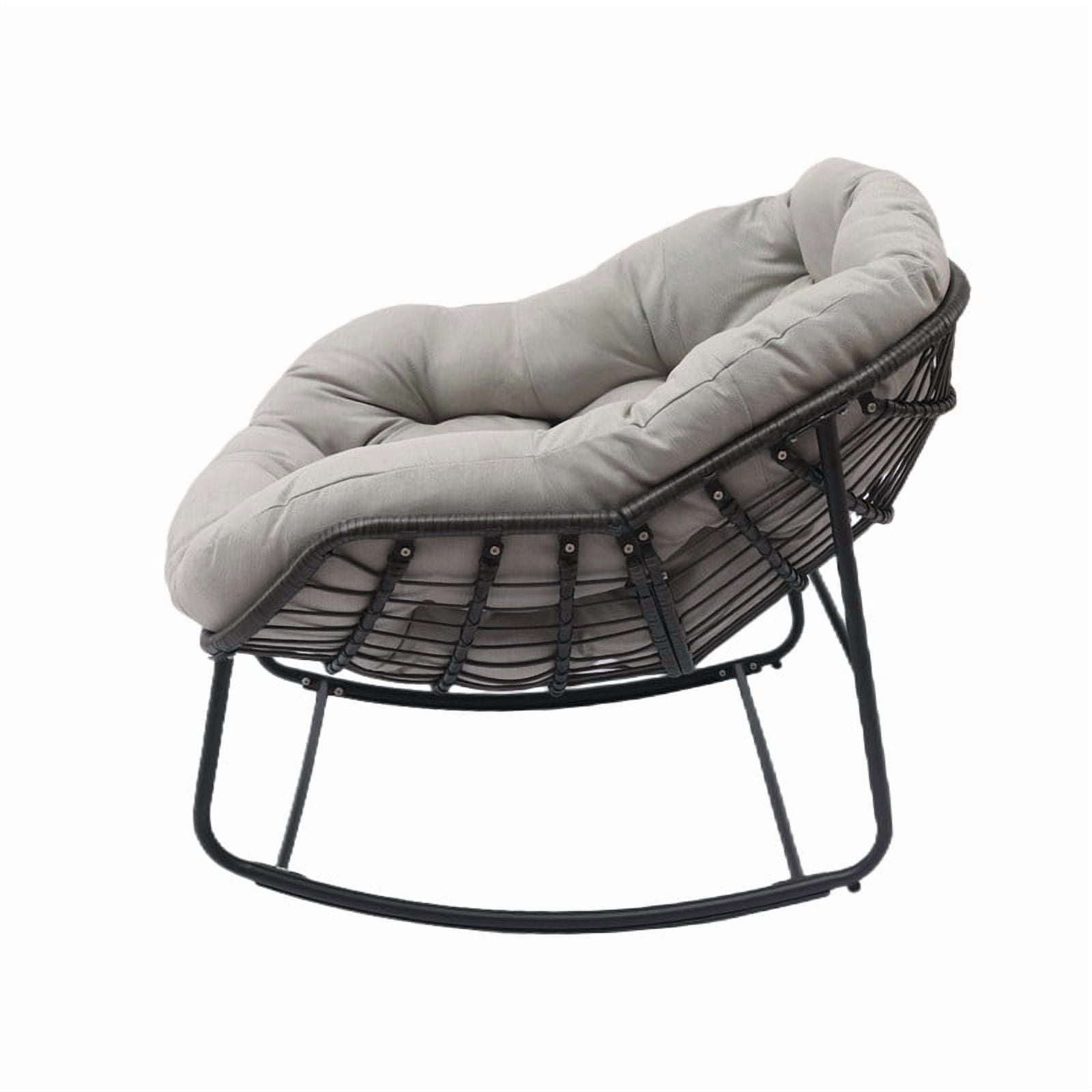 Indoor/Patio Rocking Chair, Oversized Rattan Egg Chair with Steel Frame & Padded Cushion